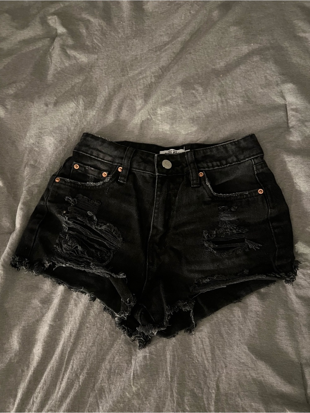 Urban Outfitters Black Distressed High-Rise Denim Shorts
